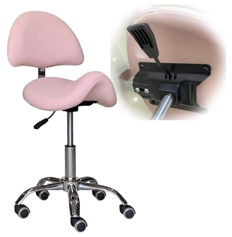 FXLUHAY Silla de Montar Rosa con Respaldo, con Ruedas de 49 a 64 cm, Ideal for peluquería y Dentistas.