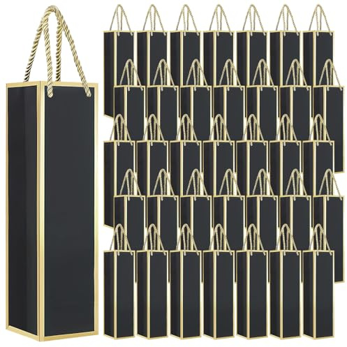 36 st. vinflaskpåsar, presentpåsar 35 x 9,5 x 9,5 cm, vinpresentpåse med handtag, flaskpåsar för bröllop, fest presentpåsar årsdagar, återanvändbara, tillverkade av svart kartong