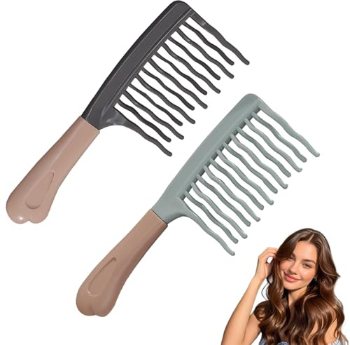 2 Pack Wide Tooth Comb for Curls, Detangling Comb with Double Row Design, Curly Hair Comb for Curly/Wavy/Thick/Long/Wet & Dry Hair, with Ergonomic Handle, Brush for Dry or Wet Use