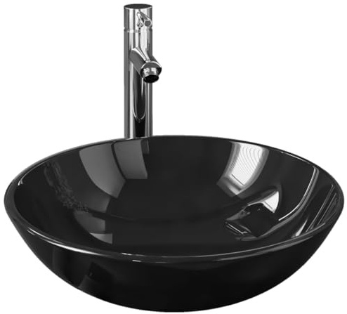 Generico Lavandino Bagno con Rubinetto e Piletta in Vetro Temperato Nero,Articoli di ferramenta,Prodotti Idraulici,Articoli Idraulici,Lavandini,Lavandini Bagno,Nero,8.06 kg,3098449
