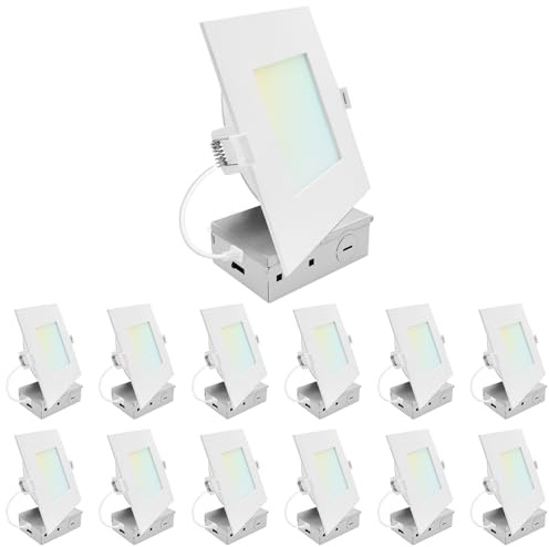 LUXRITE 6 Inch LED Recessed Light, ECO Backlit Mini Panel Spotlight, 5CCT 2700K-5000K, 1400 Lumens, High Output, 15 Watts, Dimmable, IC Rated, Wet Rated, ETL Listed (12 Pack)