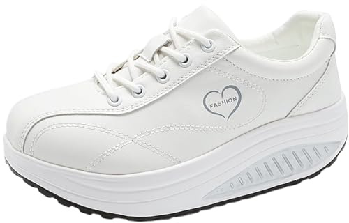 Rocker Bottom Shoes for Women Orthopedic Wide Platform Lace-up Sneakers Lightweight Comfortable Round Toe Nurse Walking Shoes