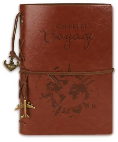 COMOOKA Carnet de Voyage Cuir A5 Carnet de Note Rechargeable Couverture en français Agenda Vintage Journal à Anneaux Cadeau pour Enfant Ami Proche