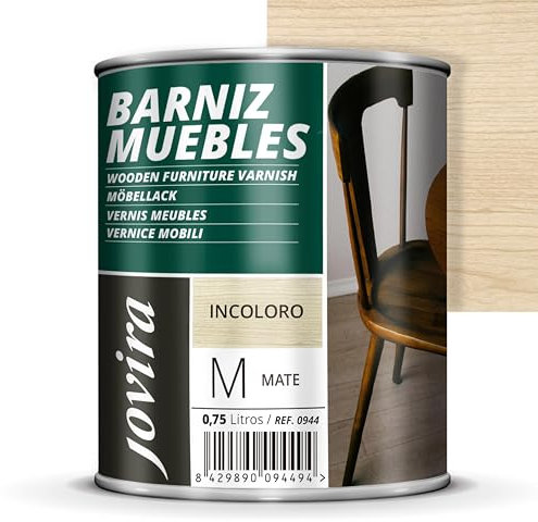 JOVIRA PINTURAS. BARNIZ MUEBLES, excepcional dureza y resistencia al rayado para todo tipo de maderas (750 Mililitros, Mate)