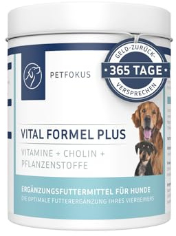 PetFokus Vital Formel Plus | unterstützt Verdauung, strahlendes Fell, Energie & Vitalität | Futterergänzung für Hunde | Vitamine, Mineral- & Pflanzenstoffe I Probiotika & Omega-3 | leckerer Geschmack