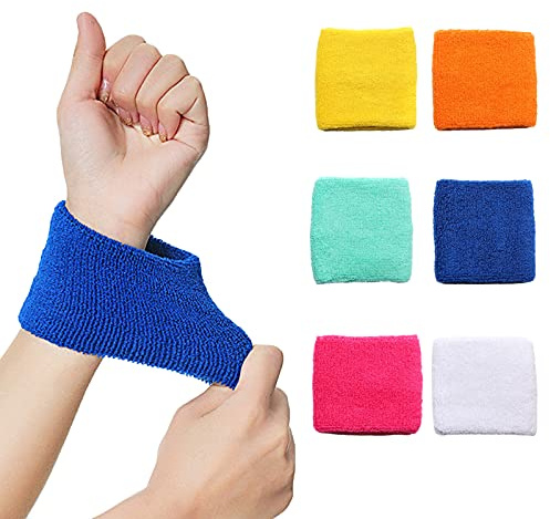 GmeDhc 6 PCS Bandeau Poignet Sport, Serre Poignets Coloré Élastiques, Bracelets de Sport en Coton, Absorbants Sweatband, pour Gym Running Tennis Basketball