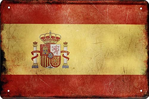WOGEKA ART Cartel de chapa retro – Bandera Nacional de España España España – Divertido mensaje idea de regalo cumpleaños Navidad decoración 20 x 30 cm diseño vintage 526