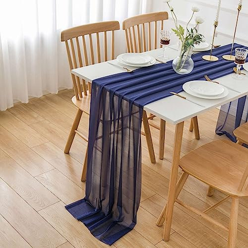 AOKSUNOVA Chiffon Tischläufer Dunkelblau Organza Tischläufer Tüll Stoff 3m x 70cm Dekostoff