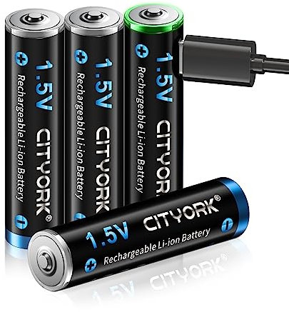 CITYORK Pilas recargables de iones de litio AAA, 1,5 V AAA recargables, 1200 mWh con carga USB (4 unidades)