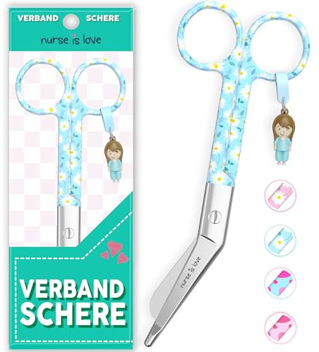 Nurse is Love Forbici Infermiere | Forbici Infermiera per Bendaggio | Forbici infermiera Curve, Punta Arrotondata. Rafforza Il Tuo Kit Pronto Soccorso, Infermiere Accessori. Colore Margherite verdi