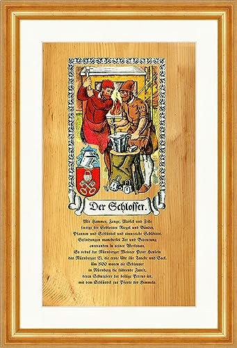 Biller Antik Der Schlosser Schloßer Locksmith Anvil Hammer Pliers Stand 024 Framed
