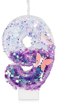 Geburtstagskerzen Zahlen 9, Schmetterling Kerzen Geburtstag, Personalisierte Manuell Geburtstagskerzen, Lila Pailletten Kuchendeko, Tortendeko 9 Geburtstag für Frauen Mädchen Geburtstags Jubiläum