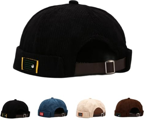 Men Hats Docker Cap Hats Skullcap Beanie Worker Sailor Cap Brimless Cap Rolled Cuff Retro Fashion Brimless Hat with Adjustable