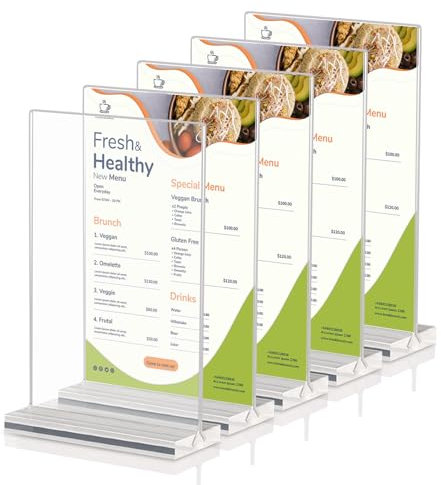HOMURY A5 Acryl Tischaufsteller 5 Stück, Acryl-Menükartenhalter, Transparenter Kunststoff Display Rack, Double Display Werbeaufsteller für Restaurant, Café, Laden, Hotel