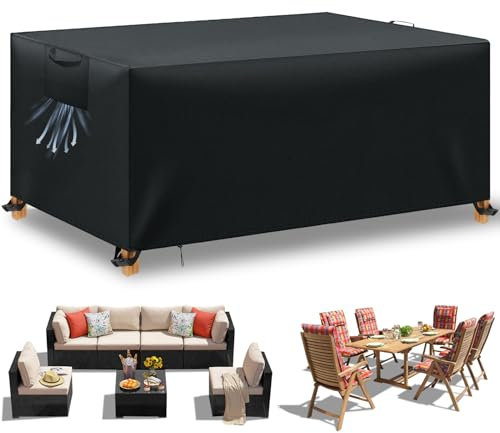 WUAYAMI Housse Table de Jardin, Housse Salon de Jardin Exterieur, Housses pour Mobilier de Jardin Imperméable Anti-UV, 420D Tissu Oxford Housse de Protection Salon de Jardin, Noir, 170x94x71 cm