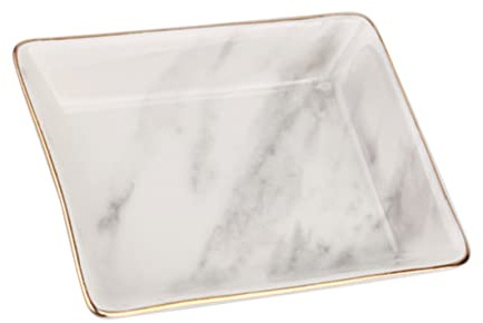 PACKOVE Plateau Bijoux Marbre Céramique à Bords Dorés Style Nordique Petit Modèle Pour Rangement Bagues Et Boucles Oreilles Maison Décorative