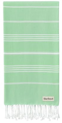 Blue Beach Asciugamano turco, 100 x 180 cm, asciugamano turco per hammam peshtemal, super assorbente, ad asciugatura rapida, senza sabbia, leggero, compatto per nuoto, bagno, palestra, sauna e viaggi