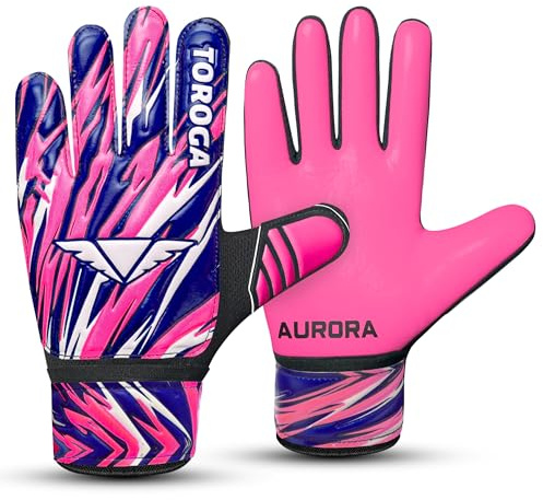 TOROGA Football Goalkeeper Gloves For Boys kids Children Youth Soccer Goalie Glove with Super Grip Palms (Pink, 5)