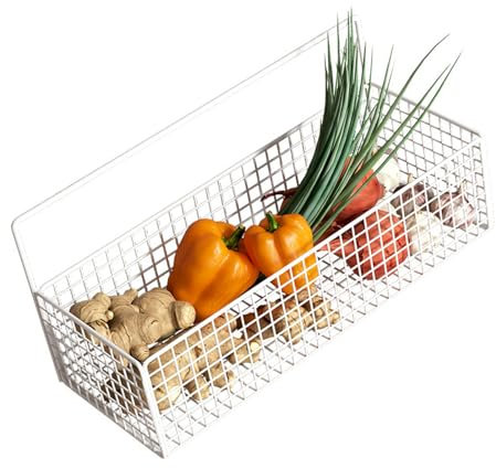 Cesta de Alambre, Cesta de Almacenamiento de Alambre, Cesta de Frutas Colgante de Metal Montada en la Pared, Organizador con Adhesivo para Cocina, Congelador, Despensa,