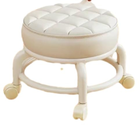 Sgabello Piccolo con Rotelle per Pedicure, Girevole e Regolabile a 360°, da Toilette per Spa e Casa (Beige)