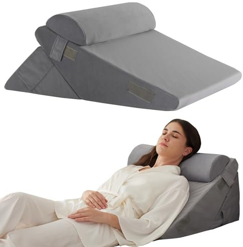 Ruqmuis 3PCS Orthopedic Bed Wedge Pillow Set for Sleeping, Adjustable Memory Foam Triangle Wedge Pillow for Post Surgery, Back, Neck, Leg and Knee Pain Relief, Acid Reflux, Snoring & Gerd, Velvet