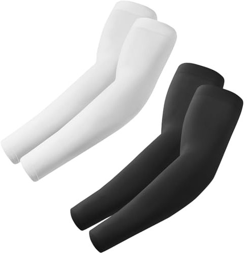 fuinloth 2 Pares Mangas de Brazo para Hombres y Mujeres, Deporte Compresión Protección Solar Negro+Blanco