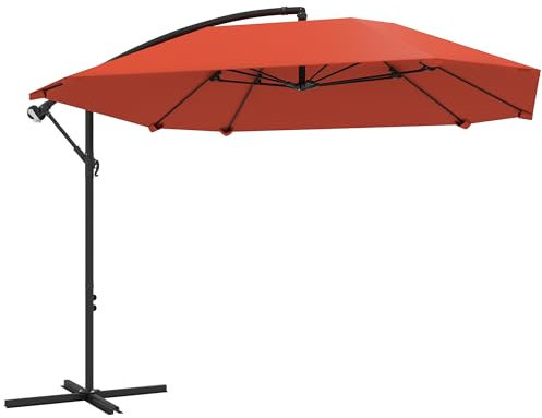 Outsunny Ombrellone Decentrato 2.6x2.6 m con Prese d'Aria, 8 Stecche, Base a Croce e Manovella, Ombrellone da Giardino Inclinabile e Girevole a 360° in Metallo e Poliestere 180 g/㎡, Rosso Ruggine