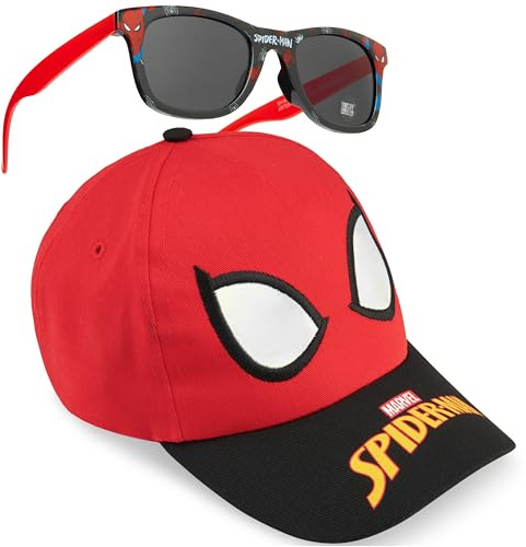 Marvel Spiderman Gorra Infantil Niño Ajustable con Gafas de Sol UV400, Accesorios Verano, Regalos para Niños (Rojo Spiderman)