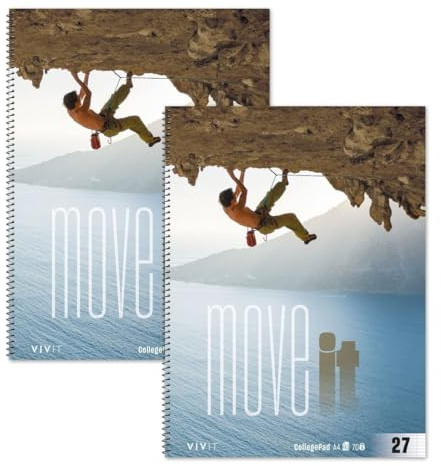 Staufen VIVIT Collegeblock Move it klättring – 2 block vardera 80 ark, linjering 27 (9 mm linjerad med kantlinjer), DIN A4, 4-vägs låsning, 70 g/m² papper
