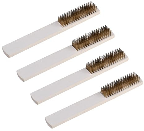 4-Piece Set Brass Wire Brush, Wooden Handle Rust Removal Brushes, 2.5x20.5 cm, Suitable for Rust Removal, Polishing Cleaning, Door and Window Cleaning