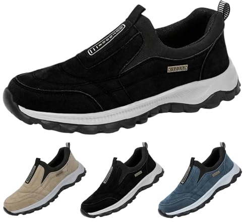 TDEOK Chaussures d'extérieur pour homme - Chaussures d'hiver sans lacets - Chaussures de randonnée à enfiler - Légères - Larges - Antidérapantes - Chaussures de marche - Chaussures de course sur route