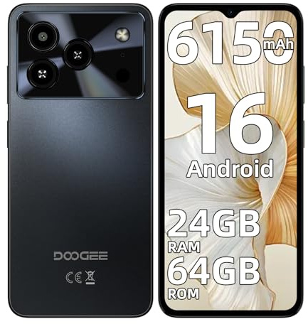 DOOGEE Note 56 Smartphone Android 16, 6150mAh, 24GB+64GB/2TB Telefono Cellulare, 6.56 90Hz Cellulari e Smartphone, 8MP Telefoni Cellulari, 4G Dual SIM/Face ID/OTG/GPS/8.45mm Ultrasottile/3.5mm Jack