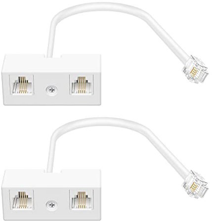Uvital Splitter telefonico bidirezionale, maschio a 2 femmina, cavo convertitore RJ11 6P4C, adattatore e separatore per telefono fisso (bianco, confezione da 2)