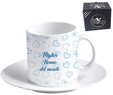 My Custom Style tazzina Ceramica Espresso +piattino#Nonni-Miglior Nonno#60x57mm da 75ml