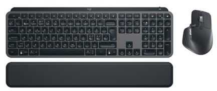 Logitech MX Keys S Combo: Performance Trådlöst Tangentbord och Mus med handledsstöd, anpassningsbar belysning, snabbrullning, Bluetooth, för Windows/Linux/Chrome/Mac - Grafit, Layout Pan Nordic QWERTY