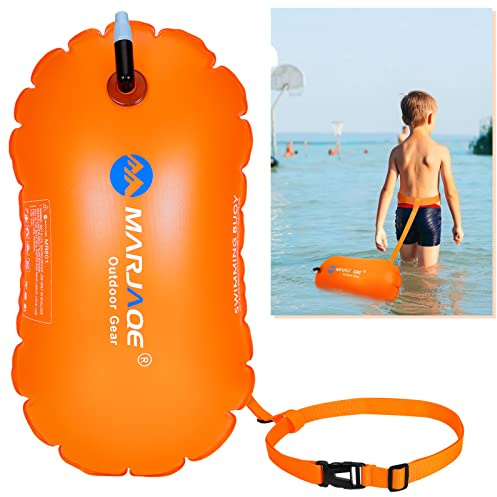 lovingmona Swim Buoy Tow Float Highly Visible Swimming Pull Floats Bubble with Adjustable Waist Belt for Open Water, Water Sports, Swimming Training Racing Orange