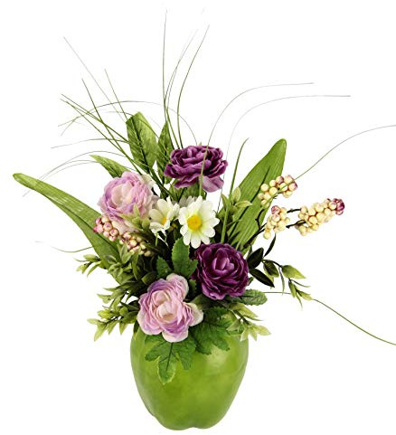 Sträck/arrangemang Ranunkel i äppelgrytan, konstgjorda vårblommor, arrangemang av konstblommor, ojämna blommor, vårdekoration, dekoration, bordsdeko, vår, påsk, påsk, påsk
