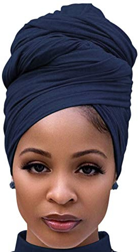 Harewom Headwraps for Women African Turbans Stretch Jersey Knit Scarf Headbands Tie for Bad Hair Day Navy Blue