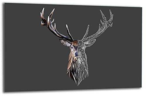 TMK | Herdabdeckplatte 80x52 cm 1-teilig Ceranfeldabdeckung Induktion Herdschutz Spritzschutz Glasplatte Deko Schneidebrett, schwarz Hirsch