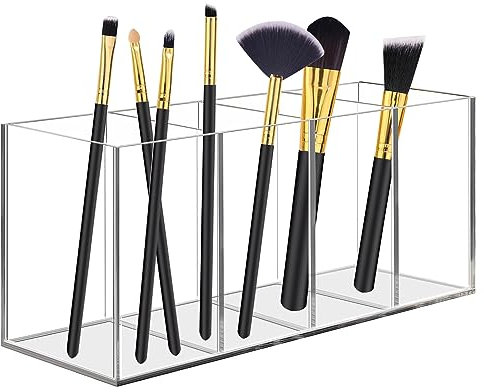 DRERIO Kosmetik Organizer Behälter Aufbewahrung Pinsel Acryl Pinselhalter Kosmetik Make up Organizer mit 4 Fächern, Transparent Stiftehalter für Pinsel, Stift, Schminksachen, Büroartikel