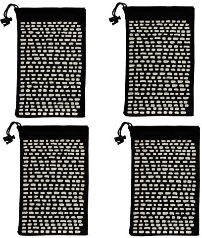 Ed Hicks 4 * 19x12cm Microfibre Drawstring Pouch for Sunglasses Case Bag & Glasses. Helping you Store, Find & Clean your Glasses Easily and in Style. White on Black - Pack of 4