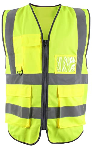 Blackrock Yellow Premium Hi Vis Vest With Pockets, ID Pouch & Key Loop, Mens Womens Reflective High Vis Vests with Pockets & Secure Zip, Safety Vest Security Clothing, Fully EN Certified - Size Large