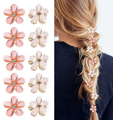 10 Stück Mini-Haarspangen mit Diamanten, kleine Haarspangen für Frauen und Mädchen, für Alltag, Party und Hochzeit (weiß und rosa)