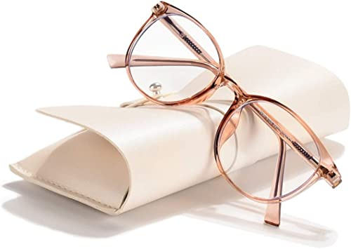 FONHCOO Lunettes Anti Lumière Bleue Femme et Homme, TR90 Ultra-légère Repos Verres Transparent Unisexe Anti-fatigue Stylé Écran Protection UV (Champagne)