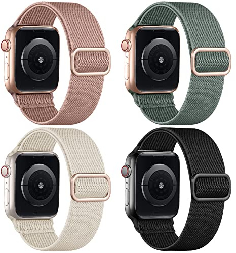 Oielai 4-pack soloöglor, remmar kompatibla med Apple Watch, 41 mm, 38 mm, 40 mm, 45 mm, 42 mm, 44 mm, 49 mm, stretchig sportrem i nylon för iWatch serie 9/8/Ultra/7/SE/6/5/4/3/2/1