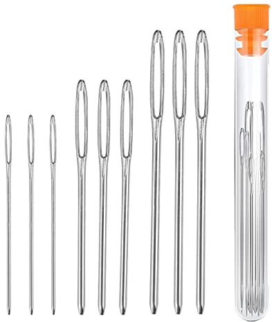 Jaimela 9 Stück Nähnadeln Handnadeln, Nadeln Großem Öhr, Nähnadeln Set 5.2cm 6cm 7cm, Stahl Nähnadeln für Dicke Wolle mit 1 Aufbewahrungsrohr