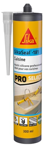 SIKA - Mastic silicone sanitaire - SikaSeal-181 Cuisine blanc - Réalisation de joints - Spécial cuisines - Intérieur/extérieur - Longue durée - 300 ml