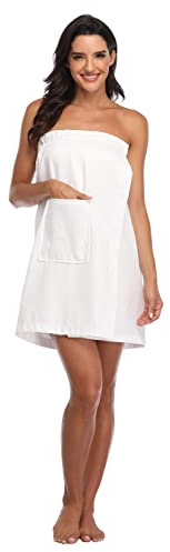 North Bund Women's Waffle Wrap Robes Spa Bath Knee Length Lightweight Short Bathrobe with Adjustable Closure White L/XL