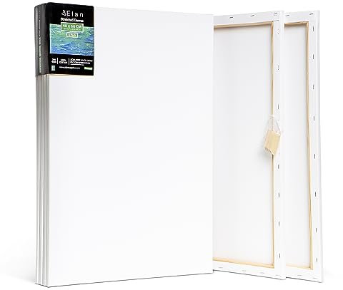Elan Keilrahmen Leinwand 40x60 6er Set, 100% Baumwolle Leinwand zum Bemalen, Leinwände für Acrylfarben 280GSM, Leinwände, Keilrahmen 40x60