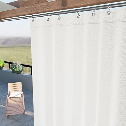 Byour3 – wasserdichte Outdoor Vorhäng Wetterfest mit Metallringen Anti-Schimmel Verdunkelungs Seitenvorhänge Markise für Balkon Pavillon Terrasse Sonnenschutz (Elfenbein, B. 300 x 290 L)